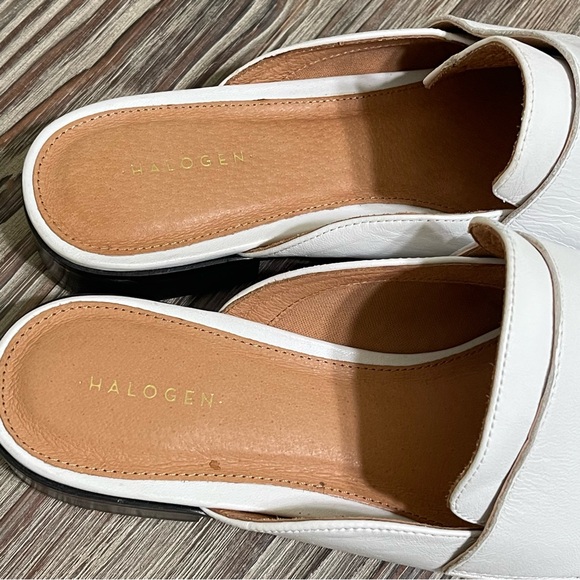 Halogen White Leather Mules Flats Slide On Low Block Heel Casual Preppy Size 9 - Picture 10 of 16
